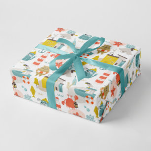 Papel De Presente Bons animais náuticos engraçados. Padrão das cr