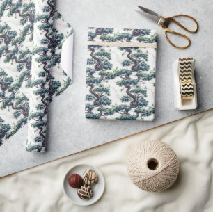 Papel De Presente Bonsai azul e verde -