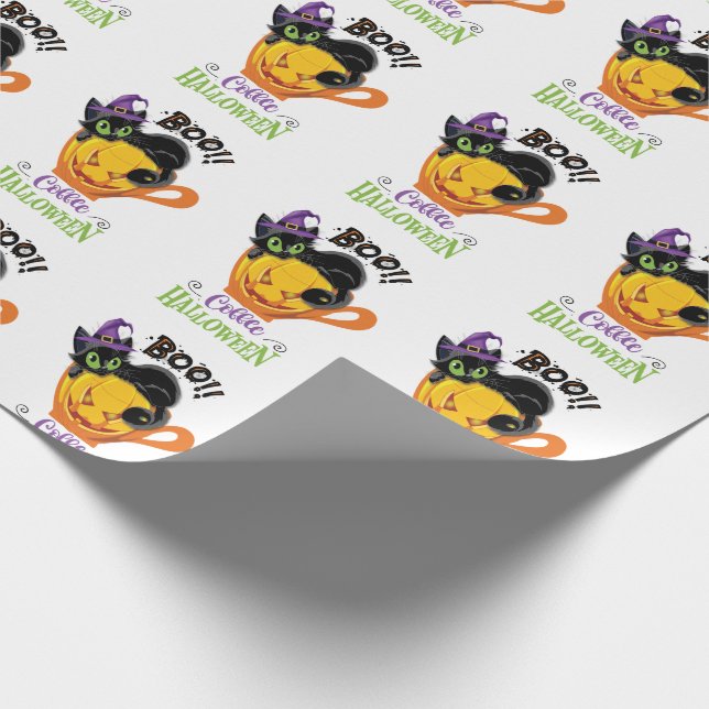 Papel De Presente Boo Black Cat, Assustador Pumpkin Café Halloween (Ponta)