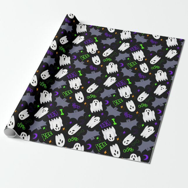 Papel De Presente Boo Ghosts Halloween Wrappaper (Desenrolado)