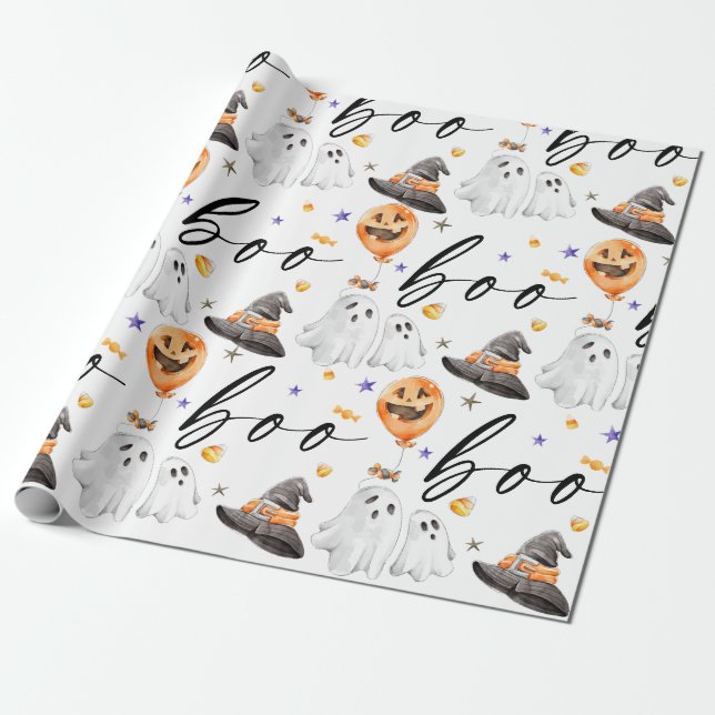 Papel De Presente Boo Halloween Watercolor (Desenrolado)