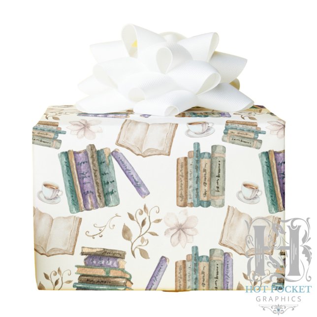 Papel De Presente Book Lover Wrapping Paper in White (Criador carregado)