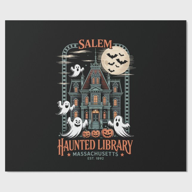 Papel De Presente Bookworm Halloween Shirt Haunted Library (Aberto)