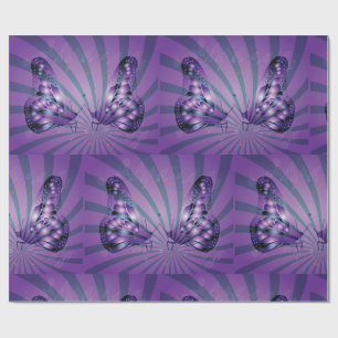 Papel De Presente Borboleta Abstrata Roxa com Asas Radiantes