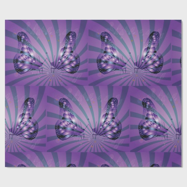 Papel De Presente Borboleta Abstrata Roxa com Asas Radiantes (Aberto)