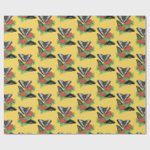 Papel De Presente Borboleta Amarela Aquarela Padrão Floral Tropical