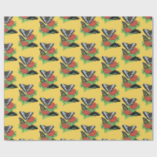 Papel De Presente Borboleta Amarela Aquarela Padrão Floral Tropical