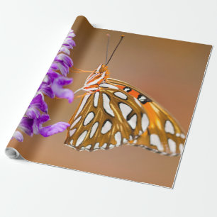 Papel De Presente Borboleta Amigável do Golfo Laranja Brilhante