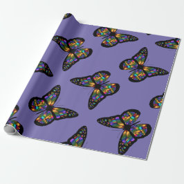 Papel De Presente Borboleta Arco-Íris Púrpura