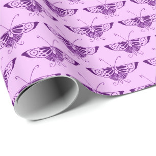 Papel De Presente Borboleta Art Déco estilizada - roxo e orquídea