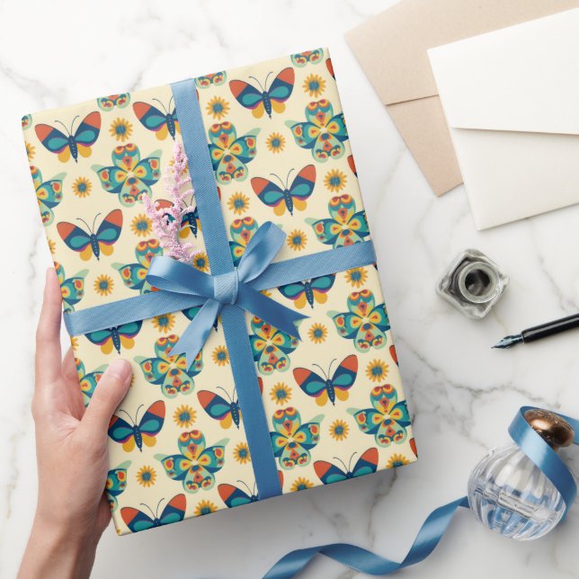 Papel De Presente Borboleta Azul e Verde (Presentear)