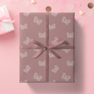 Papel De Presente Borboleta Boho Moderno Bebê Menina Neutro Mauve