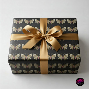 Papel De Presente Borboleta Cravejada de Ouro