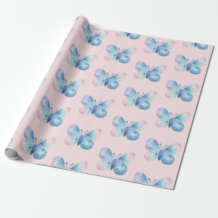 Papel De Presente borboleta de chá de fraldas, cor-de-água rosa e az