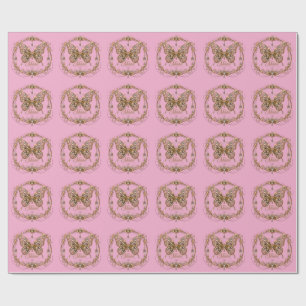 Papel De Presente Borboleta de Cristal Dourado Brilho Luxo Joia Arte