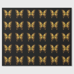 Papel De Presente Borboleta de Cristal Esmeralda Dourada