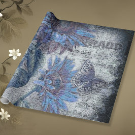 Papel De Presente Borboleta de girassol russa Ephemeral Azul