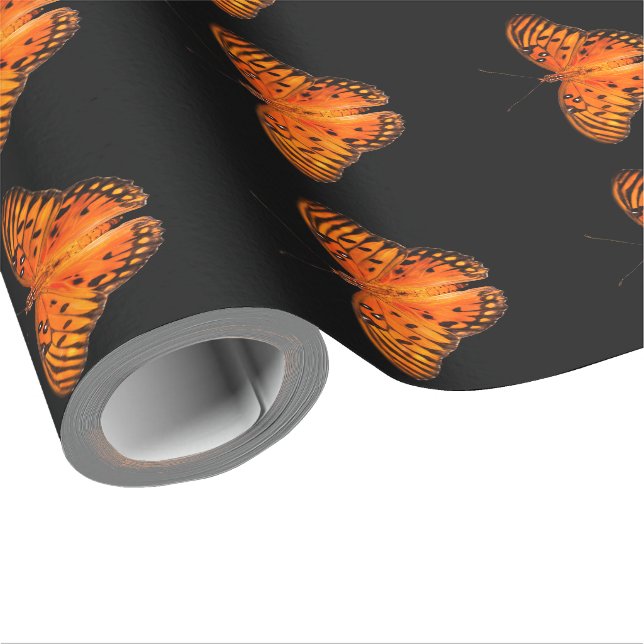 Papel De Presente Borboleta de paixão, laranja e preto (Ponta do rolo)