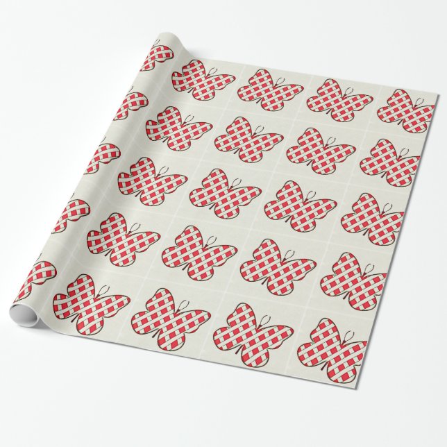 Papel De Presente Borboleta de Treliça Branca (Desenrolado)
