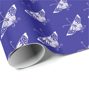 Papel De Presente Borboleta Deco Estilizada - azul de cobalto