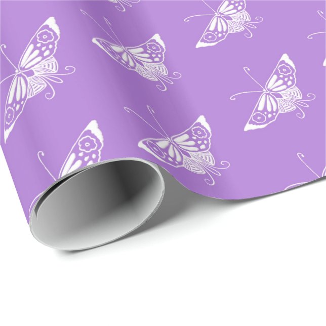 Papel De Presente Borboleta Deco Estilizada - lavanda (Ponta do rolo)