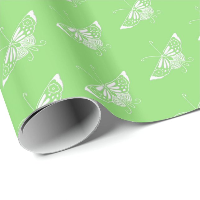 Papel De Presente Borboleta Deco Estilizada - verde limão (Ponta do rolo)