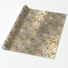 Papel De Presente Borboleta Dourada Grungy Insetos Gems Diamond