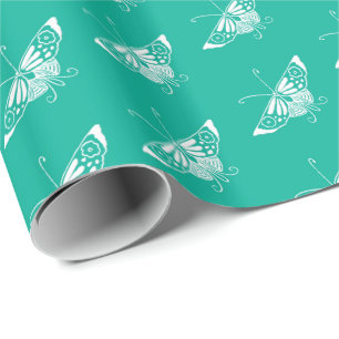 Papel De Presente Borboleta estilizado de Deco - turquesa