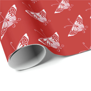 Papel De Presente Borboleta estilizado de Deco - vermelho chinês