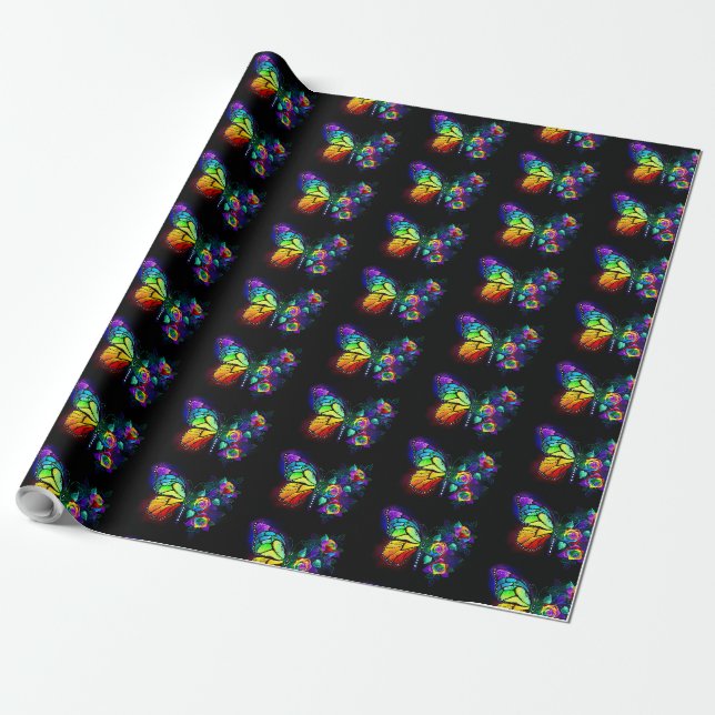 Papel De Presente Borboleta-flor-arco-íris (Desenrolado)