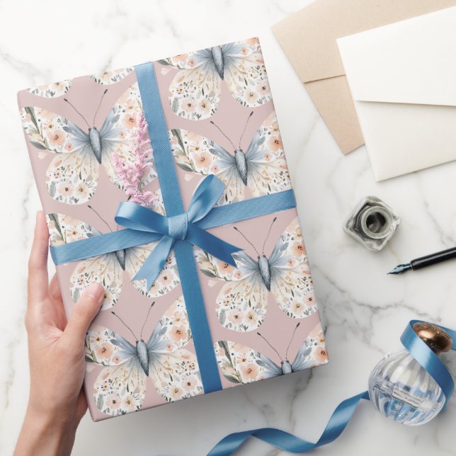 Papel De Presente Borboleta Floral Boho Wildflower (Presentear)