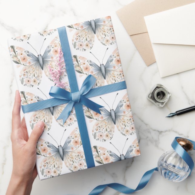 Papel De Presente Borboleta Floral Boho Wildflower (Presentear)