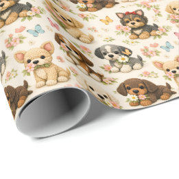 Papel De Presente Borboleta Floral de Cachorrinho Fofo