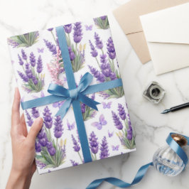 Papel De Presente Borboleta-Lavanda Elegante Floral Roxo