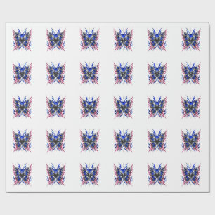 Papel De Presente Borboleta Metálica Azul Rosa Chamas Asas – Gótico
