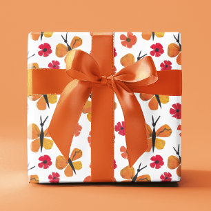 Papel De Presente Borboleta Moderna do Século Médio Vermelho Poppy