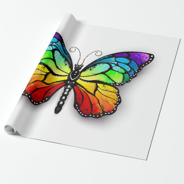 Papel De Presente Borboleta Monarca Arco-íris (Desenrolado)
