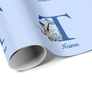 Papel De Presente Borboleta Monograma Inicial T Nome do Gato Siames