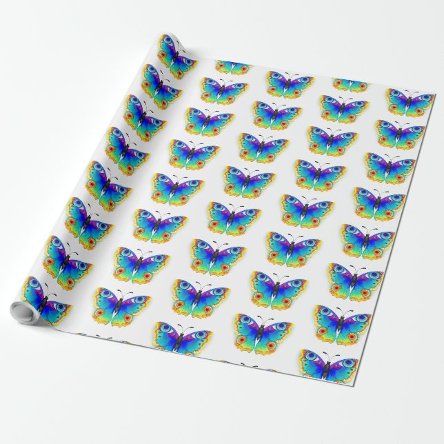 Papel De Presente Borboleta Pavão Olho de Arco-Íris (Desenrolado)
