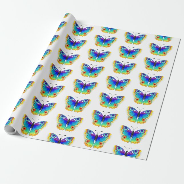 Papel De Presente Borboleta Pavão Olho de Arco-Íris (Desenrolado)