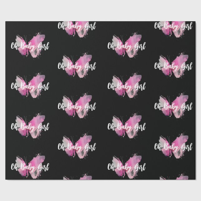 Papel De Presente Borboleta Preta e Rosa Oh Menina (Barra)