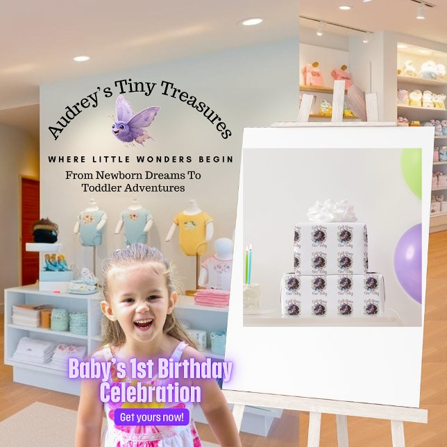 Papel De Presente Borboleta Primavera primeiro aniversario de menina (Criador carregado)