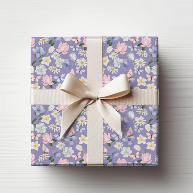 Papel De Presente Borboleta Roxa (Purple Butterfly Wrapping Paper
)