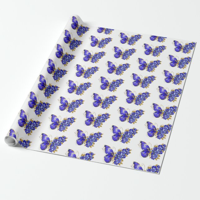 Papel De Presente Borboleta Safira Flor (Desenrolado)