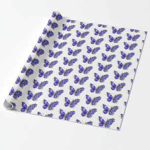 Papel De Presente Borboleta Safira Flor