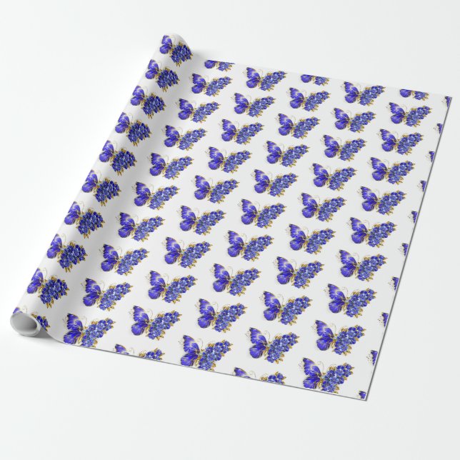 Papel De Presente Borboleta Safira Flor (Desenrolado)