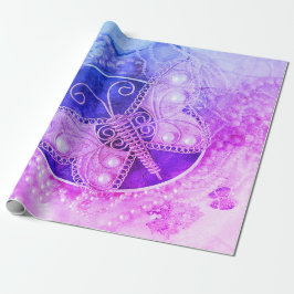 Papel De Presente Borboleta Vintage Descamação Romântica Púrpura Ros