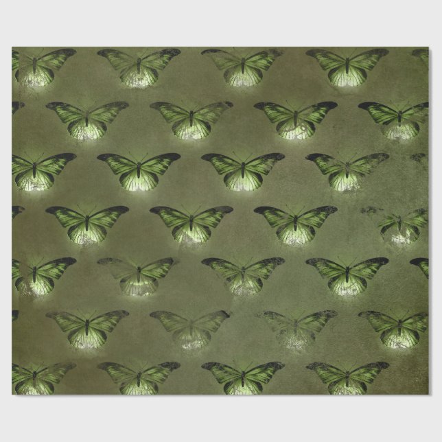 Papel De Presente Borboleta Vintage Glimmer Verde (Aberto)