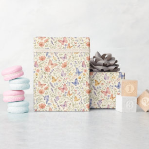 Papel De Presente Borboletas Aquarela Florais Chá de Bebê Noiva