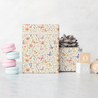 Papel De Presente Borboletas Aquarela Florais Chá de Bebê Noiva
